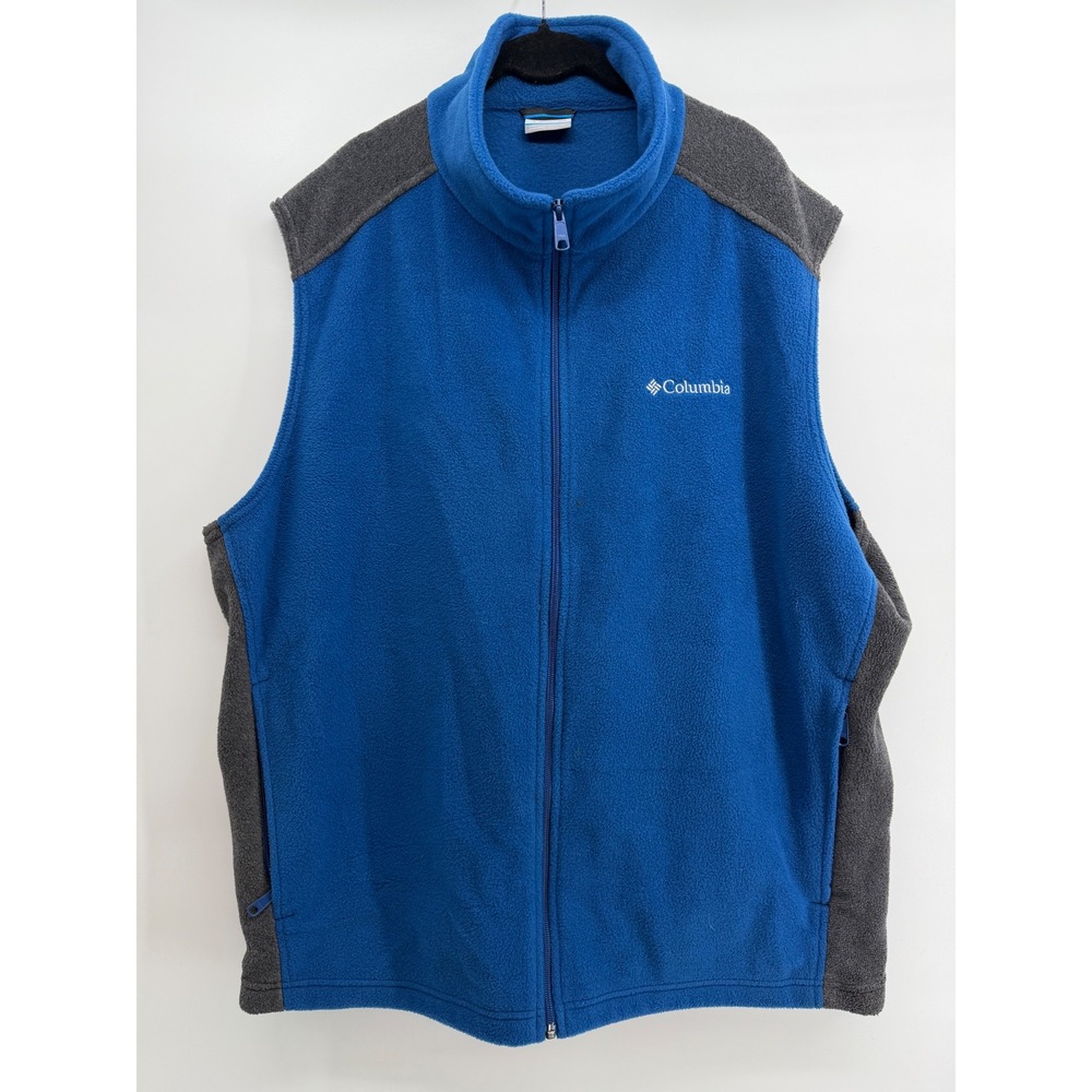 Columbia Fleece Vest Mens 3X Blue Grey Full Zip Sleeveless Jacket Colorblock